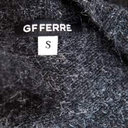 GF Ferre Grey Fuzzy Ribbed Trim V-Neck Embellished Sweater S