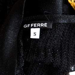 GF Ferre Metallic Black Scallop Lace Strap Detail Perforated Knit Top S