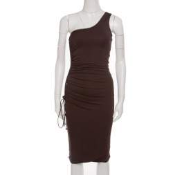Gianfranco Ferre Brown Ruched Tie Detail One Shoulder Dress S