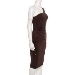 Gianfranco Ferre Brown Ruched Tie Detail One Shoulder Dress S