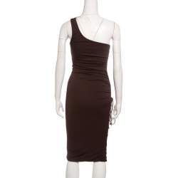 Gianfranco Ferre Brown Ruched Tie Detail One Shoulder Dress S