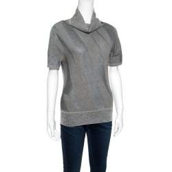 Gianfranco Ferre Metallic Patterned Jacquard Knit Short Sleeve Top M