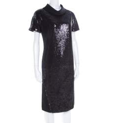 Gianfranco Ferre Black Sequin Embellished Wool Dress M
