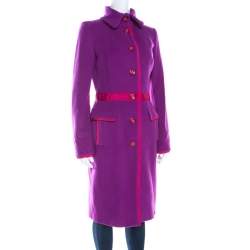 GF Ferre Purple Wool Button Front Long Coat S
