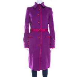 GF Ferre Purple Wool Button Front Long Coat S