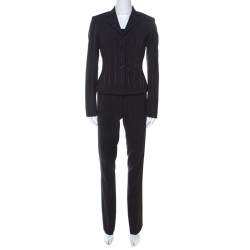 Gianfranco Ferre Black Wool Blend Pin Stripe Suit S
