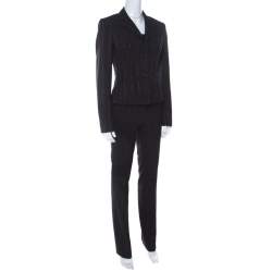 Gianfranco Ferre Black Wool Blend Pin Stripe Suit S