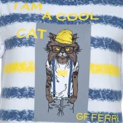 Pre Owned Gianfranco Ferre Striped Cotton Printed Crew Neck T Shirt M 