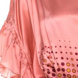 Gianfranco Ferre Peach Printed Silk Ruffle Sleeve Belted Blouse M