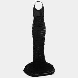 Pre Owned Gianfranco Ferre Black Stretch Tulle & Crepe Tiered Maxi Dress L