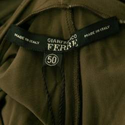 Pre Owned Gianfranco Ferre Olive Green Jersey Draped Cut Out Detail Maxi Dress XL