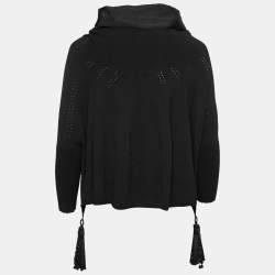 Gianfranco Ferre Vintage Black Knit Tassel-Detailed Sweater Poncho L