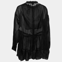 Gianfranco Ferre Black Silk Ruffled Tiered Blouse L