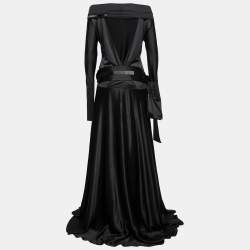 Gianfranco Ferre Black Jersey & Silk Cut-Out Back Belted Dress M