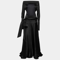 Gianfranco Ferre Black Jersey & Silk Cut-Out Back Belted Dress M
