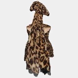 Gianfranco Ferre Animal Print Silk Tie Detail Cut-Out Strapless Top L