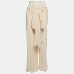 Gianfranco Ferre Vintage Cream Silk-Chiffon Wrap-Effect Wide Leg Pants L