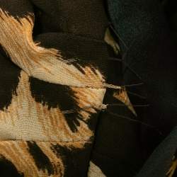 Pre Owned Gianfranco Ferre Brown Vintage Animal Print Chiffon & Lace Trim Halterneck Dress L