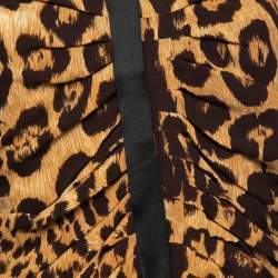Pre Owned Gianfranco Ferre Brown Vintage Animal Print Chiffon & Lace Trim Halterneck Dress L