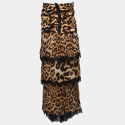 Pre Owned Gianfranco Ferre Brown Vintage Animal Print Chiffon & Lace Trim Halterneck Dress L
