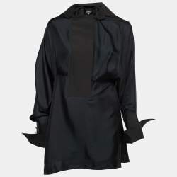 Gianfranco Ferre Vintage Black Silk Collared Tunic M