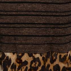 Pre Owned Gianfranco Ferre Vintage Brown Animal Print Chiffon Sequin-Embellished Long Dress L