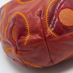Gianfranco Ferre Multicolor Leather, Snakeskin and Ostrich Embroidered Patch Hobo