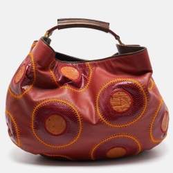 Gianfranco Ferre Multicolor Leather, Snakeskin and Ostrich Embroidered Patch Hobo