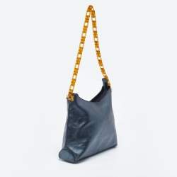 Gianfranco Ferre Metallic Blue Leather Chain Hobo