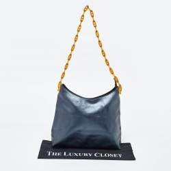 Gianfranco Ferre Metallic Blue Leather Chain Hobo