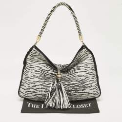Gianfranco Ferre Black/White Zebra Effect Straw Tassel Hobo