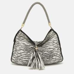 Gianfranco Ferre Black/White Zebra Effect Straw Tassel Hobo