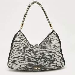 Gianfranco Ferre Black/White Zebra Effect Straw Tassel Hobo