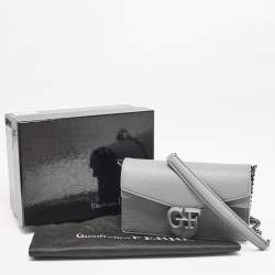 Gianfranco Ferre Grey Leather Logo Flap Shoulder Bag