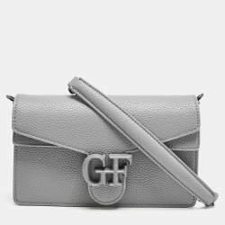 Gianfranco Ferre Grey Leather Logo Flap Shoulder Bag