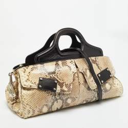 Pre Owned Gianfranco Ferre Beige/Black Watersnake and Leather Charm Satchel