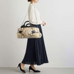 Pre Owned Gianfranco Ferre Beige/Black Watersnake and Leather Charm Satchel
