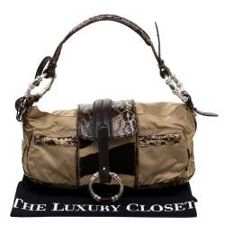 Gianfranco Ferre Beige/Brown Nylon/Python and Calfhair Satchel