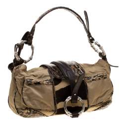 Gianfranco Ferre Beige/Brown Nylon/Python and Calfhair Satchel