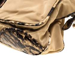Gianfranco Ferre Beige/Brown Nylon/Python and Calfhair Satchel
