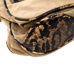 Gianfranco Ferre Beige/Brown Nylon/Python and Calfhair Satchel