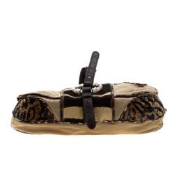 Gianfranco Ferre Beige/Brown Nylon/Python and Calfhair Satchel