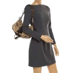 Gianfranco Ferre Beige/Brown Nylon/Python and Calfhair Satchel