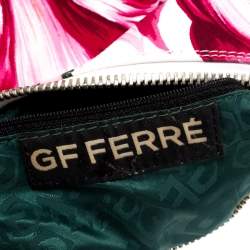 Pre Owned Gianfranco Ferre White/Pink Floral Print Canvas and Leather Pocket Shoulder Bag