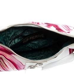 Pre Owned Gianfranco Ferre White/Pink Floral Print Canvas and Leather Pocket Shoulder Bag