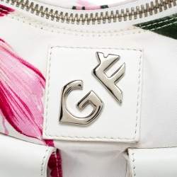 Pre Owned Gianfranco Ferre White/Pink Floral Print Canvas and Leather Pocket Shoulder Bag