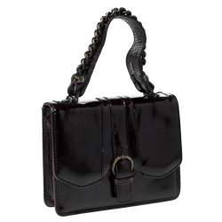  Gianfranco Ferre Burgundy Patent Leather Satchel