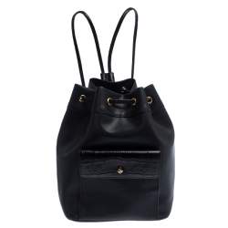 Gianfranco Ferre Black PVC and Crocodile Embossed Leather Pocket Drawstring Sling Bag