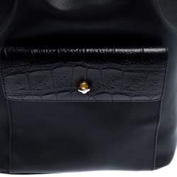 Gianfranco Ferre Black PVC and Crocodile Embossed Leather Pocket Drawstring Sling Bag