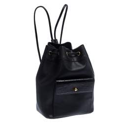 Gianfranco Ferre Black PVC and Crocodile Embossed Leather Pocket Drawstring Sling Bag